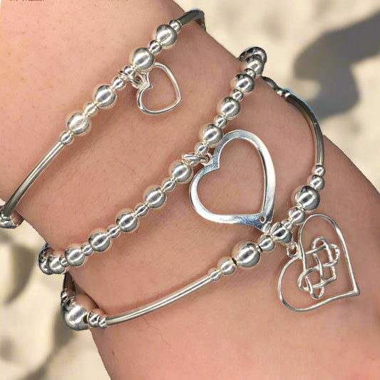 Open Hearts Women's Sterling Silver Stacking Charm Bracelet Set by My Silver Wish