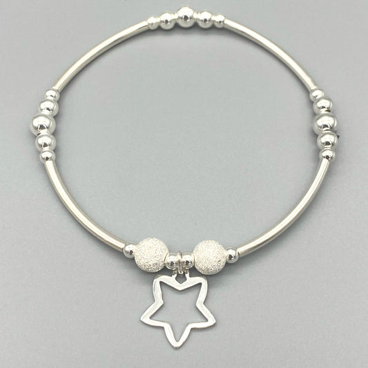 Open star charm sterling silver stacking bracelet for her by My Silver Wish