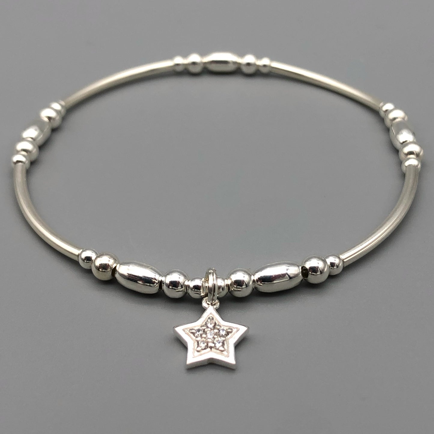 Star charm sterling silver hand-made women's stacking bracelet by My Silver Wish