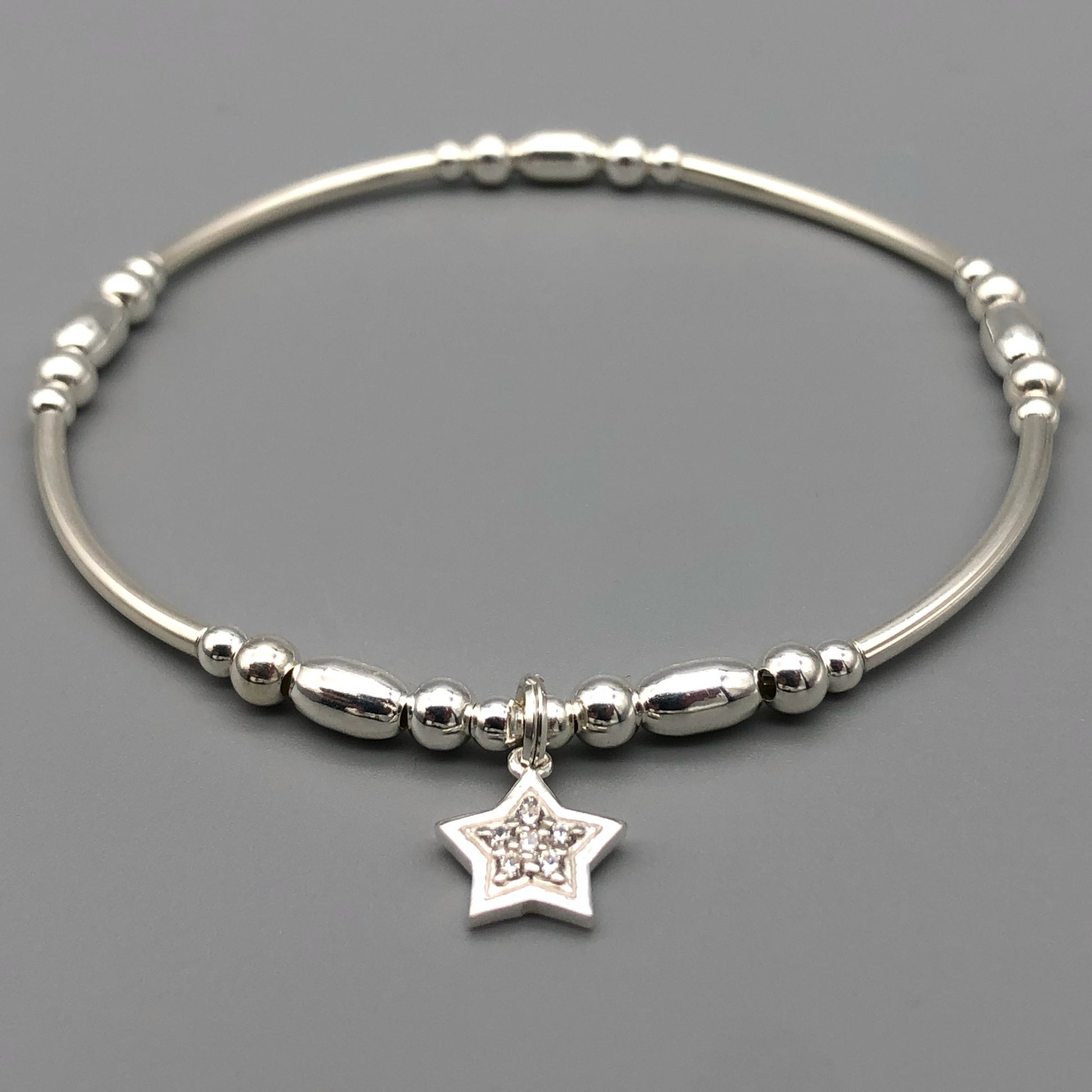 Star charm sterling silver hand-made women's stacking bracelet by My Silver Wish