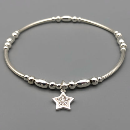 Star charm sterling silver hand-made women's stacking bracelet by My Silver Wish