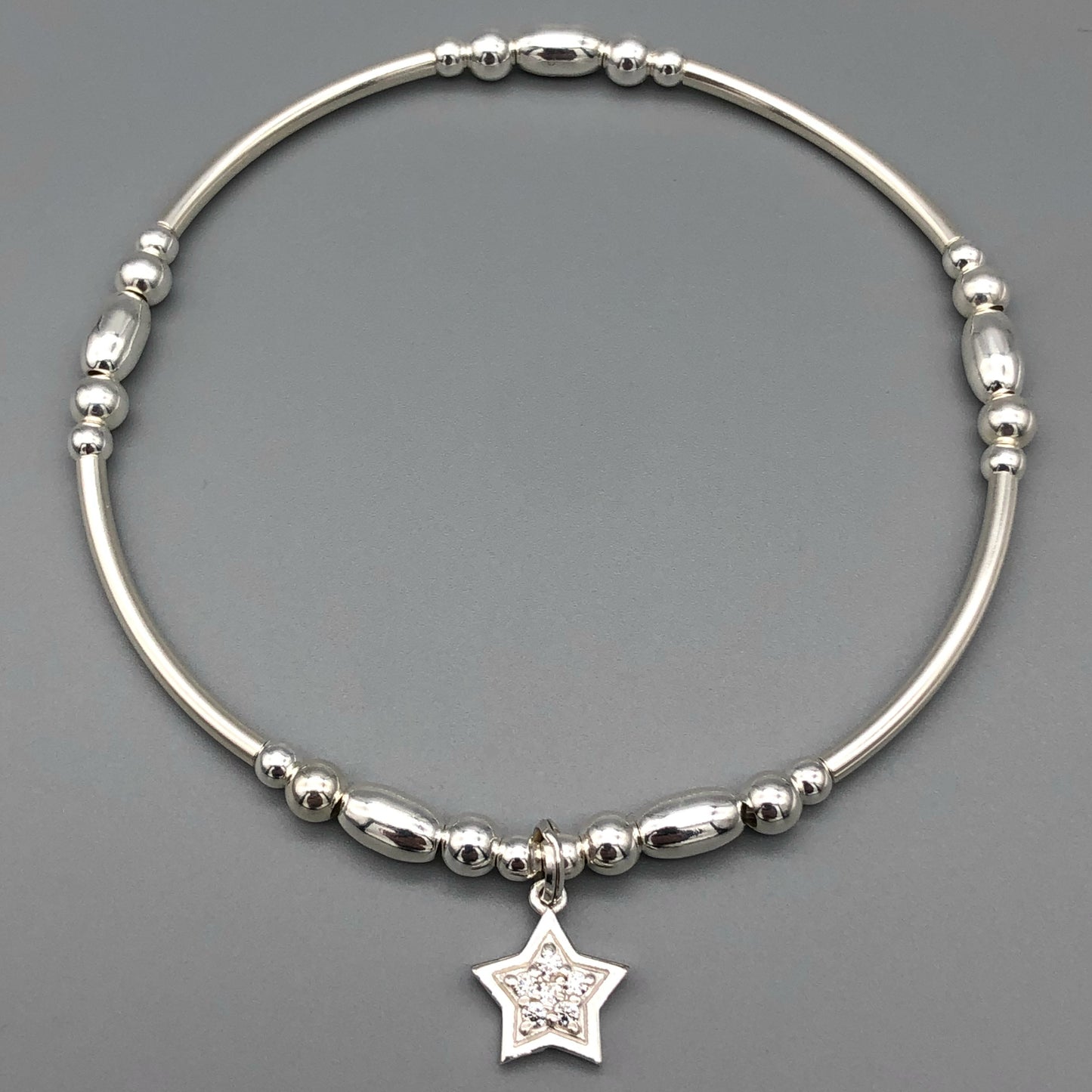 Star charm sterling silver hand-made women's stacking bracelet by My Silver Wish
