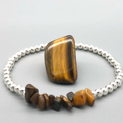 Tigers Eye Gemstone & Sterling Silver Beads Women's Stacking Bracelet by My Silver Wish