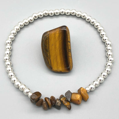 Tigers Eye Gemstone & Sterling Silver Beads Women's Stacking Bracelet by My Silver Wish