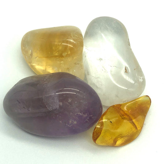 Head Calm Healing Crystals: Amethyst, Amber, Citrine, Clear Quartz