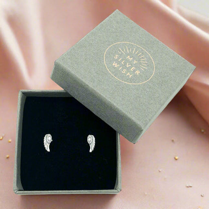 Angel Wing Sterling Silver Stud Earrings by My Silver Wish