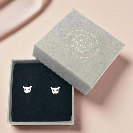 Cat Sterling Silver Stud Earrings by My Silver Wish