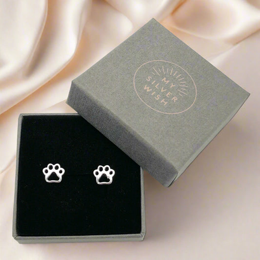 Sterling Silver Dog or Cat Paw Print Stud Earrings by My Silver Wish