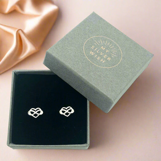 Infinity Heart Sterling Silver Stud Earrings by My Silver Wish