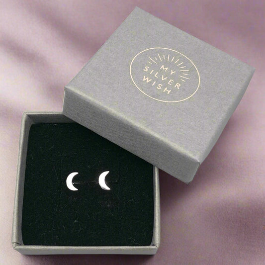 Crescent Moon Sterling Silver Stud Earrings by My Silver Wish