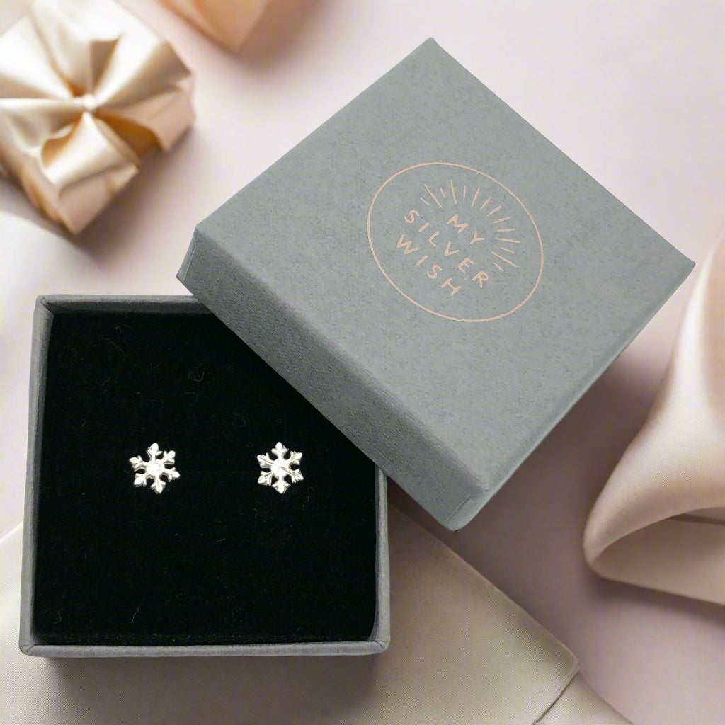 Snowflake Sterling Silver Stud Earrings by My Silver Wish
