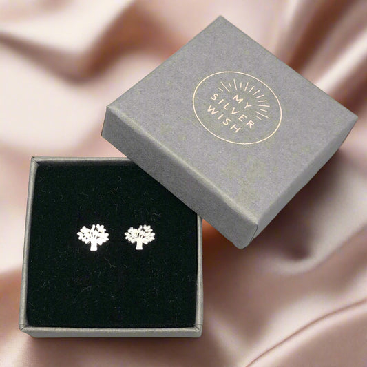 Tree charm sterling silver stud earrings by My Silver Wish