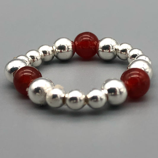 Carnelian & sterling silver bead women's stacking charm ring by My Silver Wish