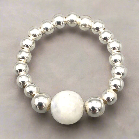 Moonstone bead & sterling silver women's stacking ring by My Silver Wish