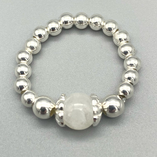 Moonstone crystal bead & sterling silver women's stacking ring by My Silver Wish